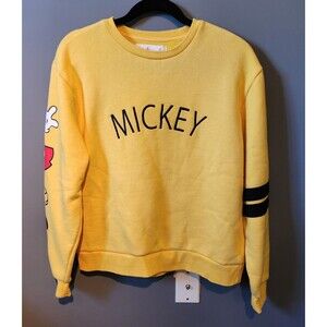 Disney Embroidered Mickey Mouse Sweatshirt Long Sleeve Yellow Women's Medium